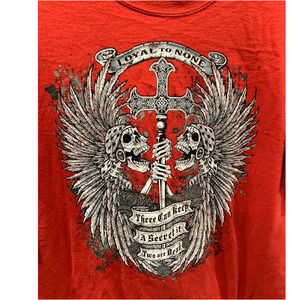 Heavy Loyal to None Black Skull Sword Tattoo Printed Back Hit Tees Large